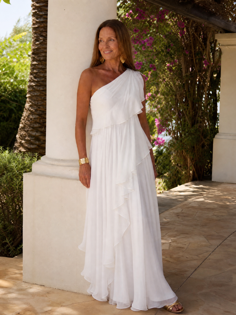 Elise – One-Shoulder Chiffon Maxi Dress