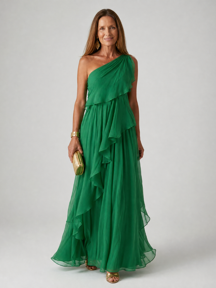 Elise – One-Shoulder Chiffon Maxi Dress