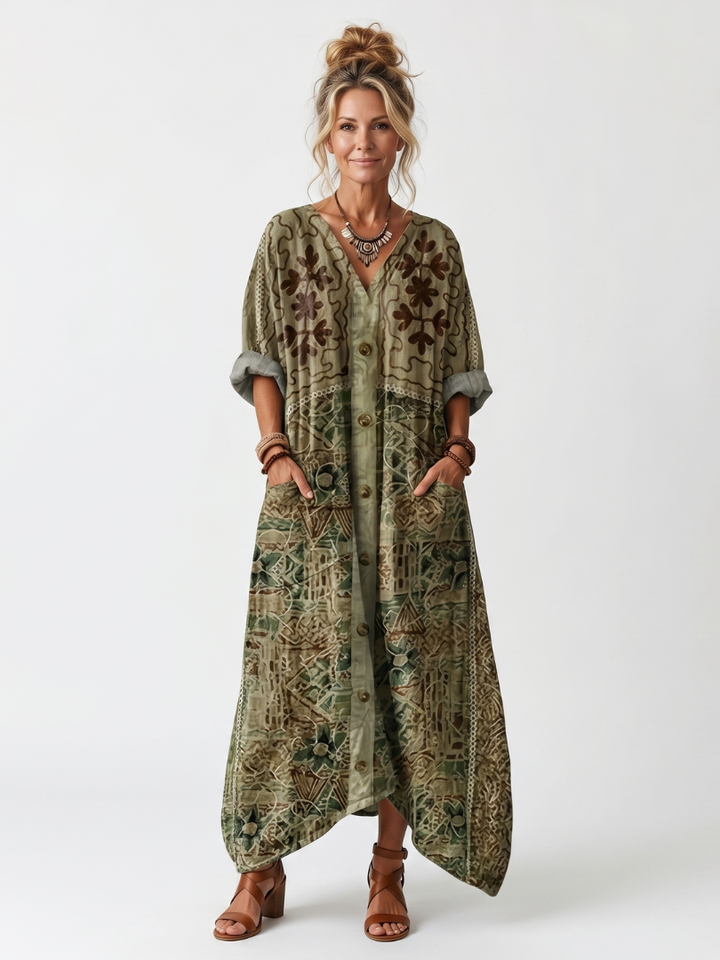 Darlene – Button-Front Oversized Pocket Midi Dress