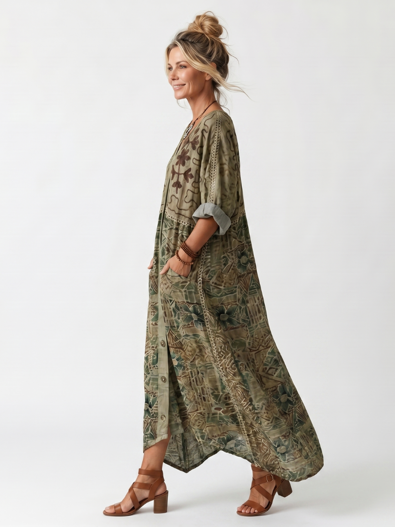 Darlene – Button-Front Oversized Pocket Midi Dress