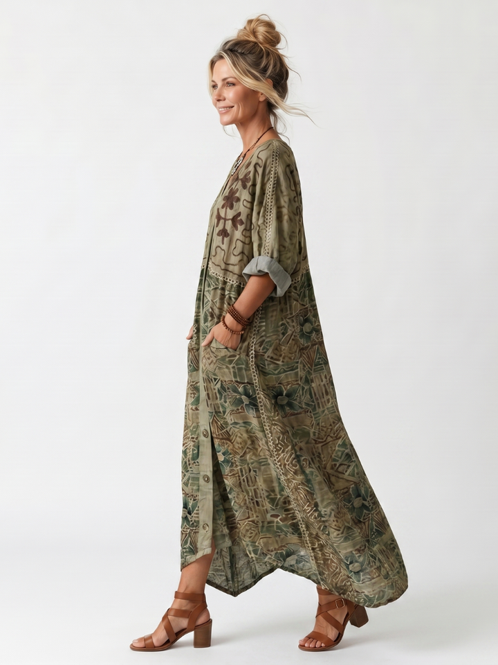 Darlene – Button-Front Oversized Pocket Midi Dress