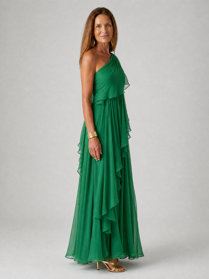 Elise – One-Shoulder Chiffon Maxi Dress