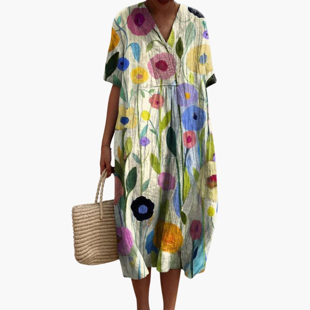 Monica – Relaxed Floral Crinkle-Cotton Midi Dress