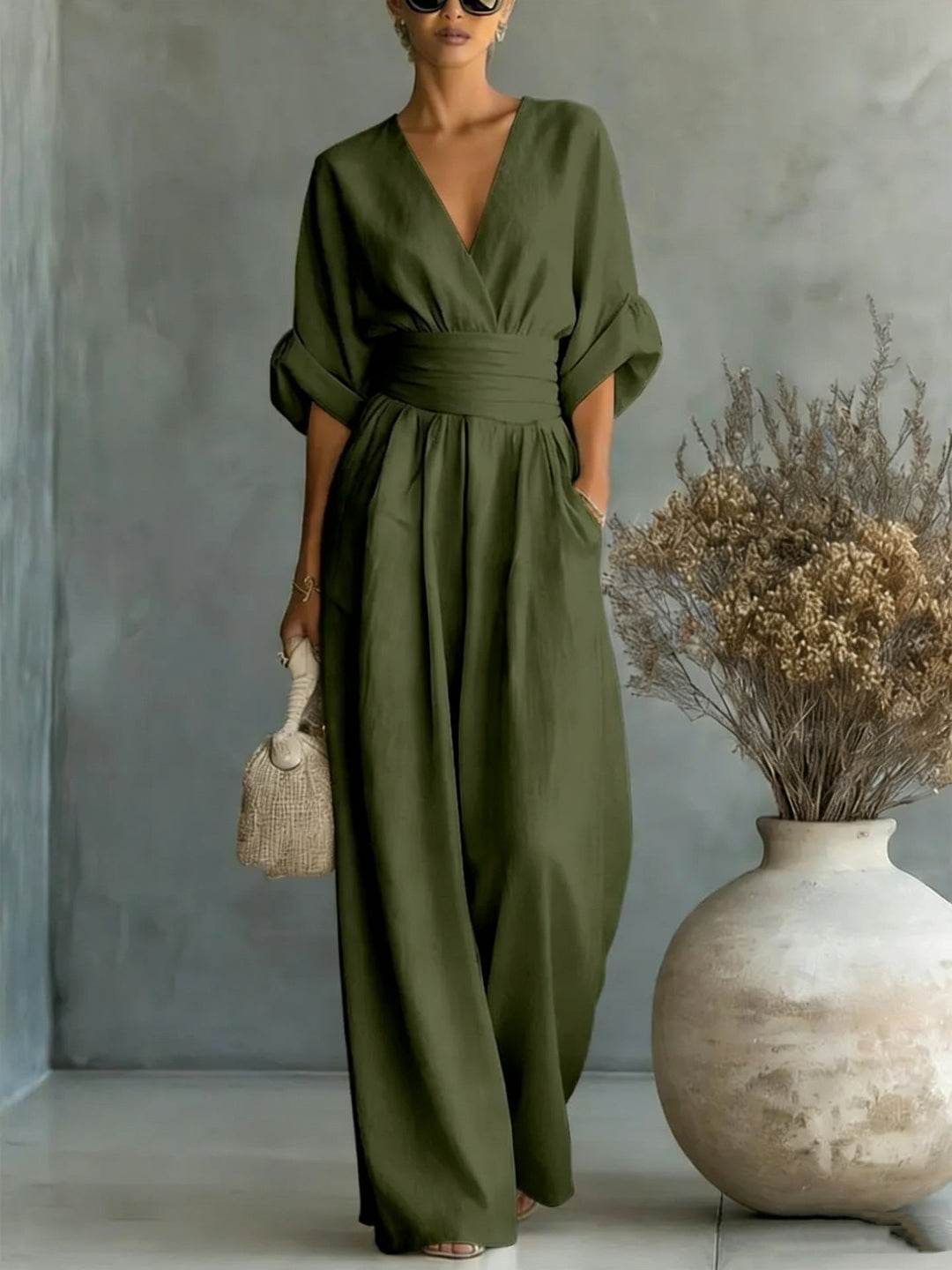 Jennifer – Cinched-Waist Wide-Leg Jumpsuit