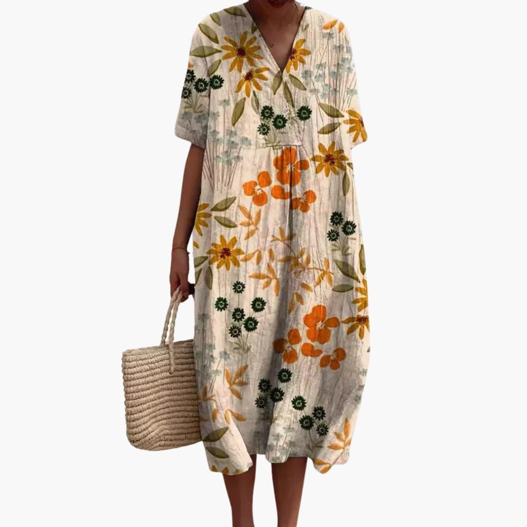 Monica – Relaxed Floral Crinkle-Cotton Midi Dress