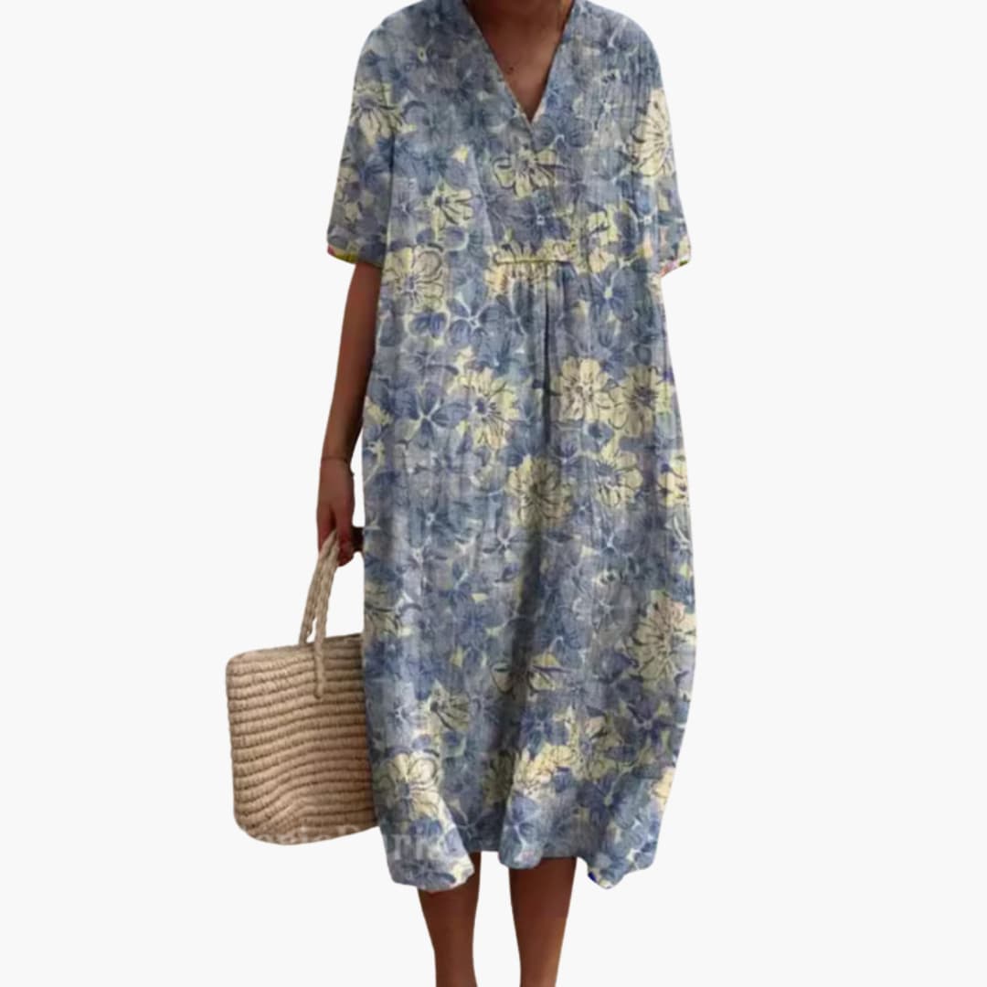 Monica – Relaxed Floral Crinkle-Cotton Midi Dress