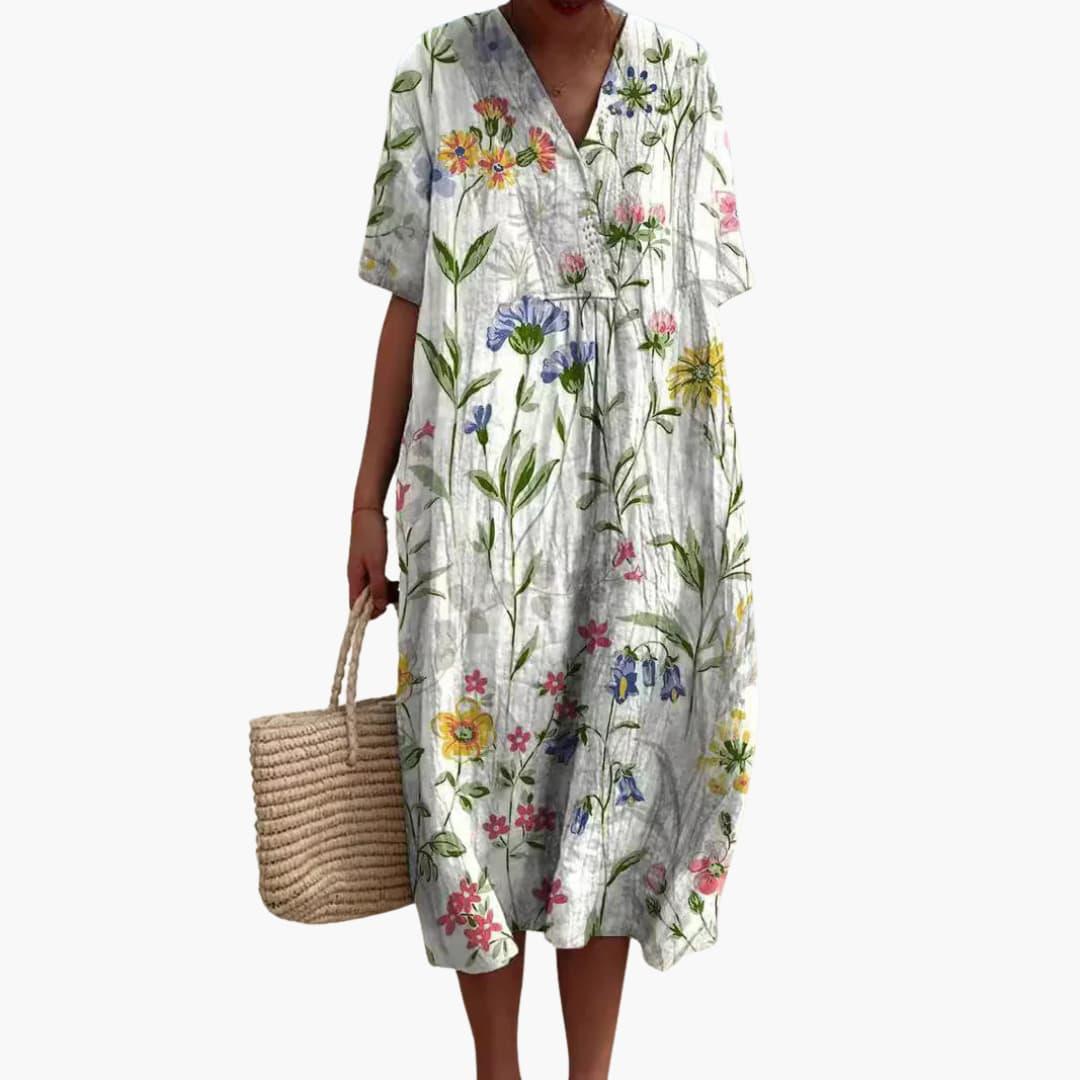 Monica – Relaxed Floral Crinkle-Cotton Midi Dress