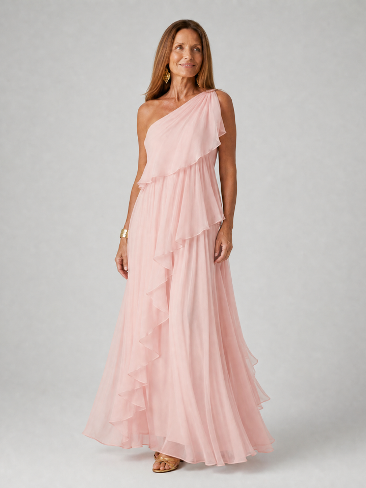 Elise – One-Shoulder Chiffon Maxi Dress