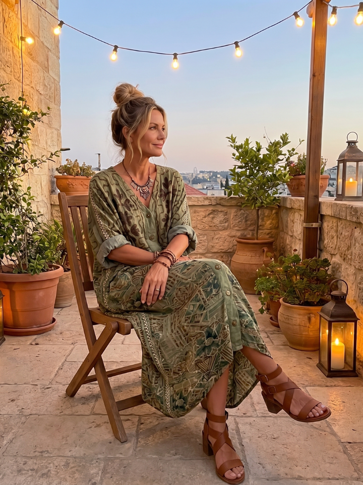 Darlene – Button-Front Oversized Pocket Midi Dress