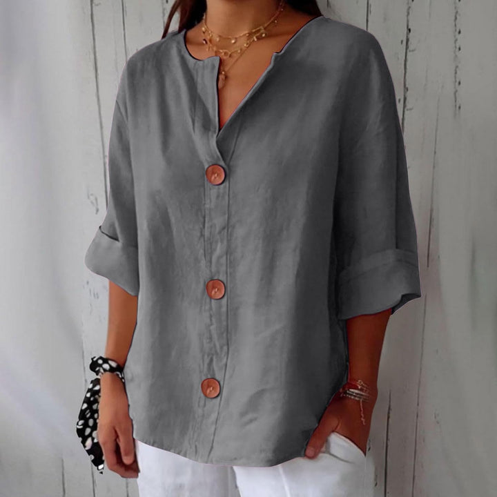 Elaine – Lightweight V-Neck Button Shirt