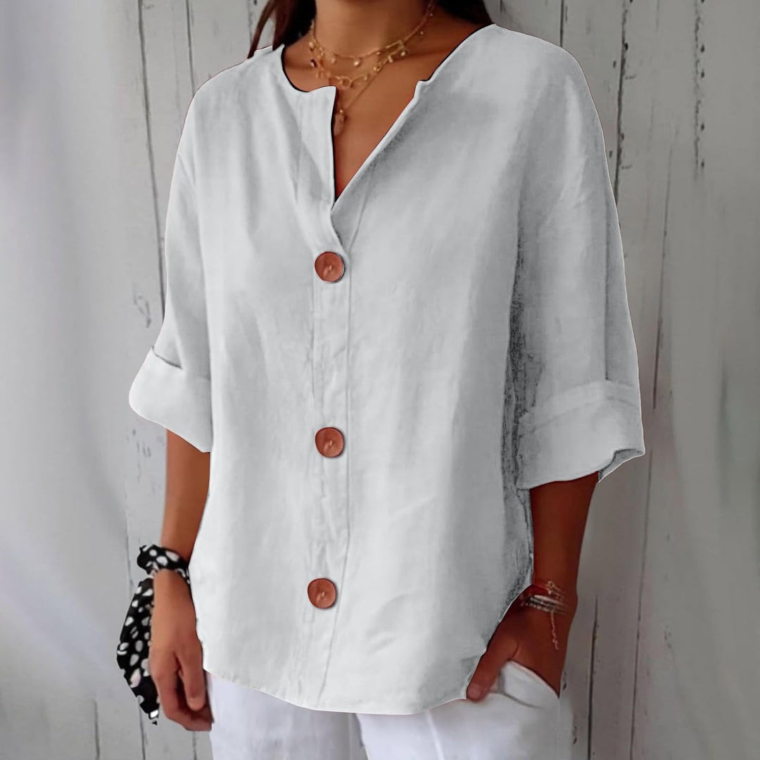 Elaine – Lightweight V-Neck Button Shirt