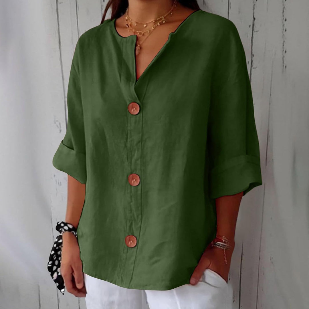 Elaine – Lightweight V-Neck Button Shirt
