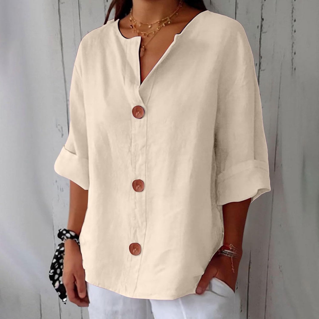 Elaine – Lightweight V-Neck Button Shirt