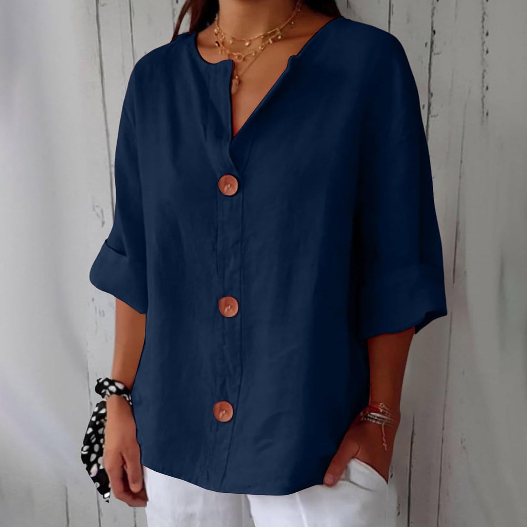 Elaine – Lightweight V-Neck Button Shirt