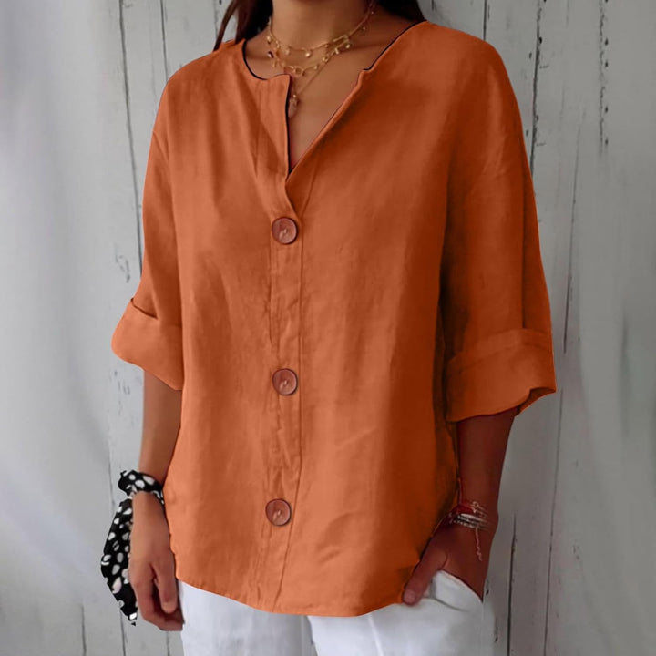 Elaine – Lightweight V-Neck Button Shirt
