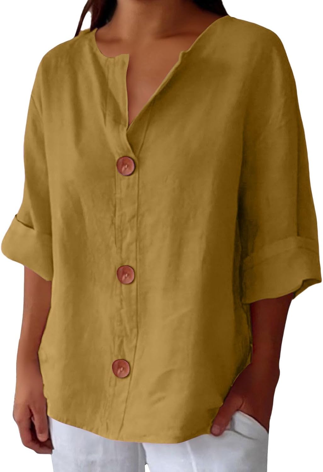 Elaine – Lightweight V-Neck Button Shirt
