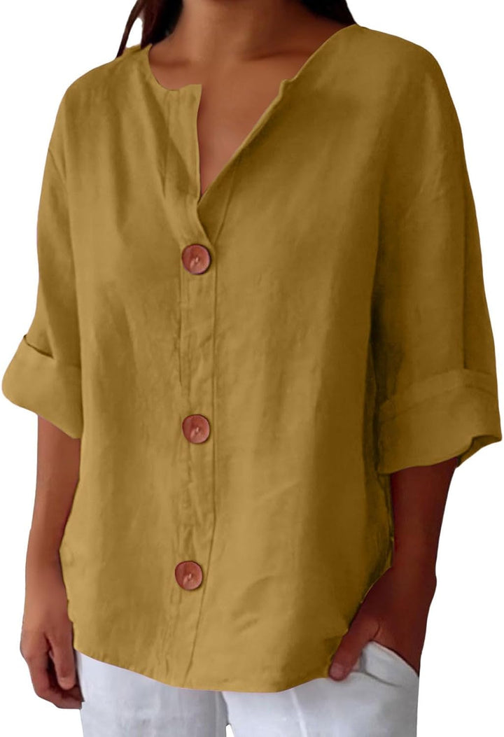 Elaine – Lightweight V-Neck Button Shirt