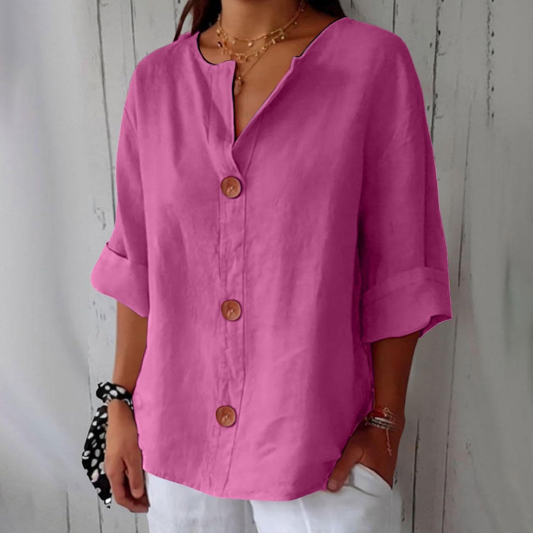 Elaine – Lightweight V-Neck Button Shirt