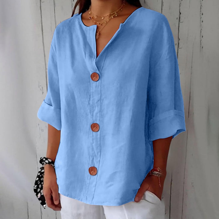 Elaine – Lightweight V-Neck Button Shirt