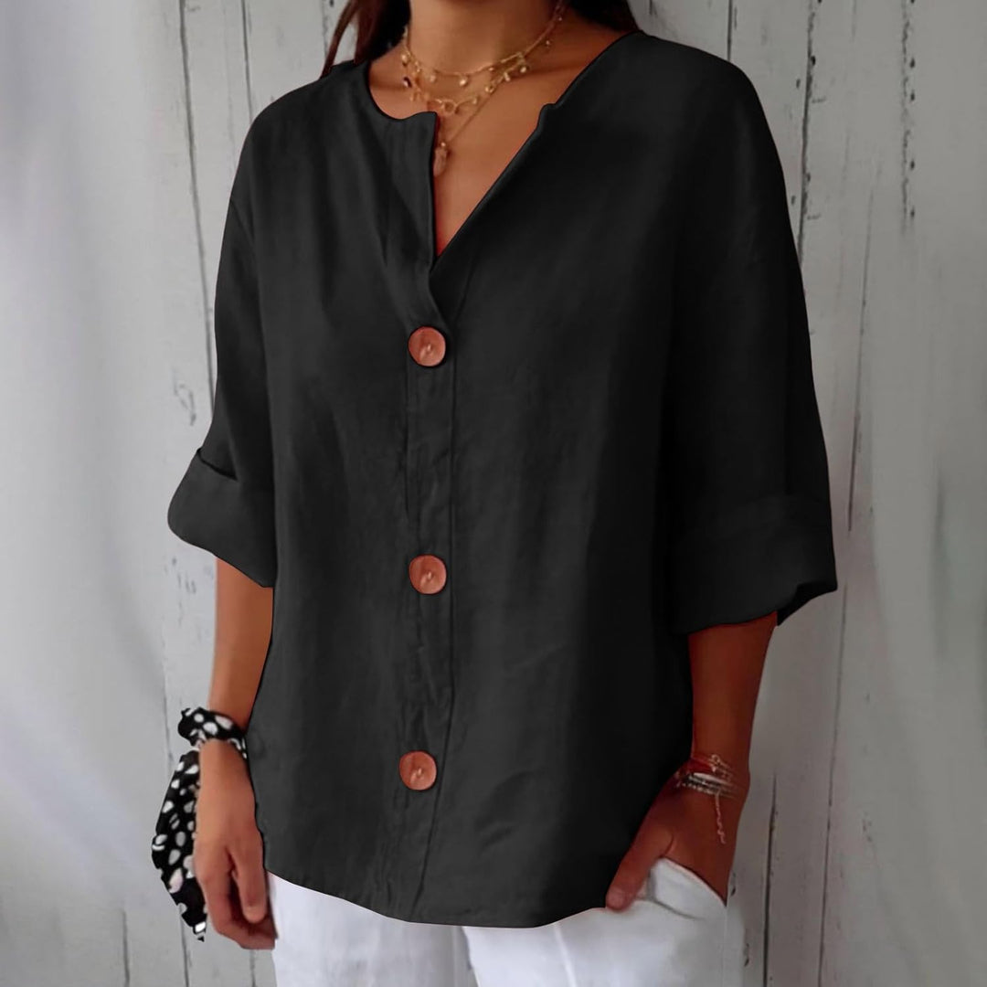 Elaine – Lightweight V-Neck Button Shirt