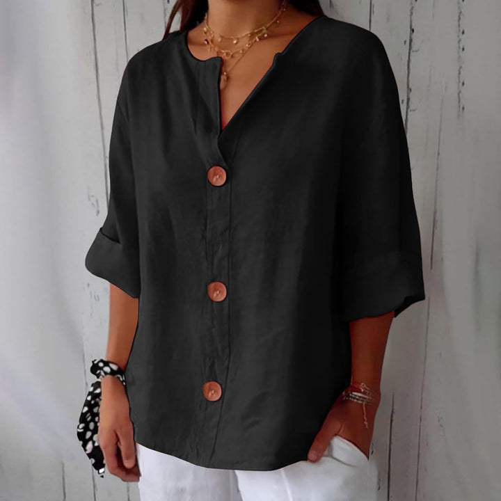Elaine – Lightweight V-Neck Button Shirt