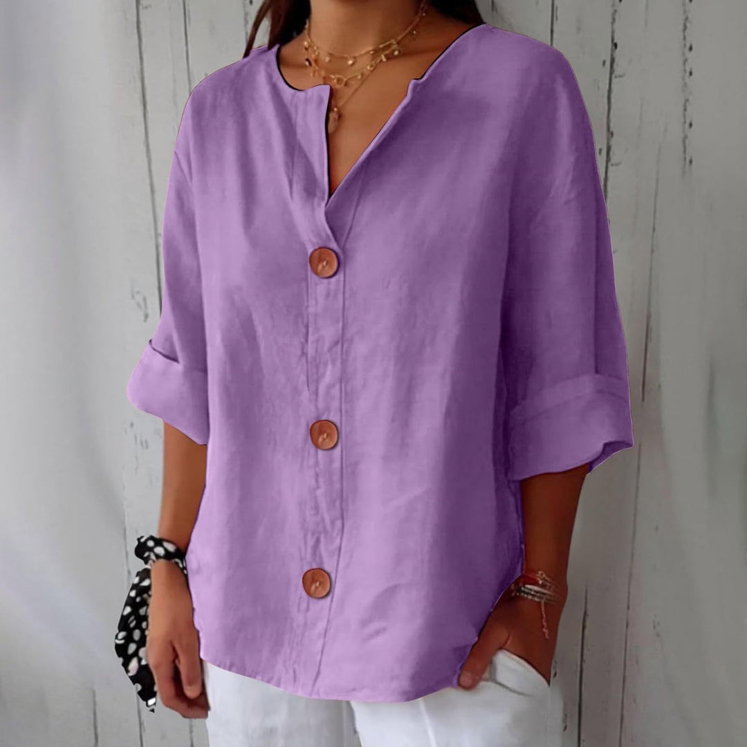 Elaine – Lightweight V-Neck Button Shirt