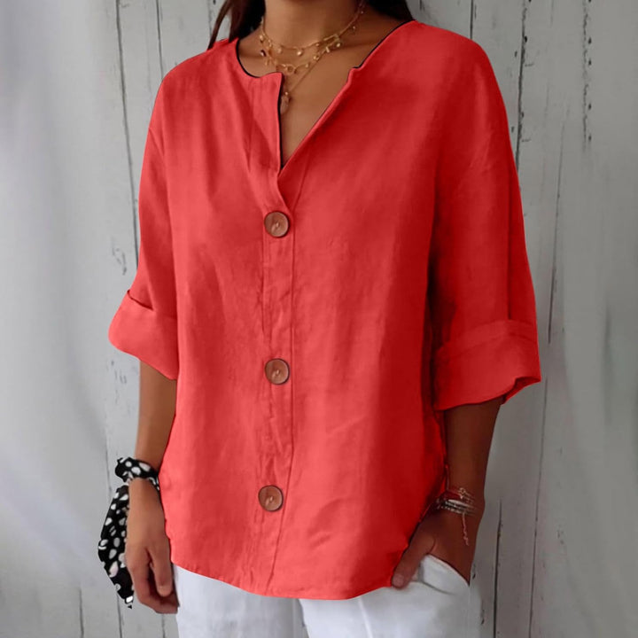 Elaine – Lightweight V-Neck Button Shirt