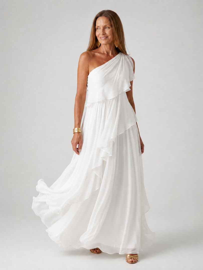 Elise – One-Shoulder Chiffon Maxi Dress