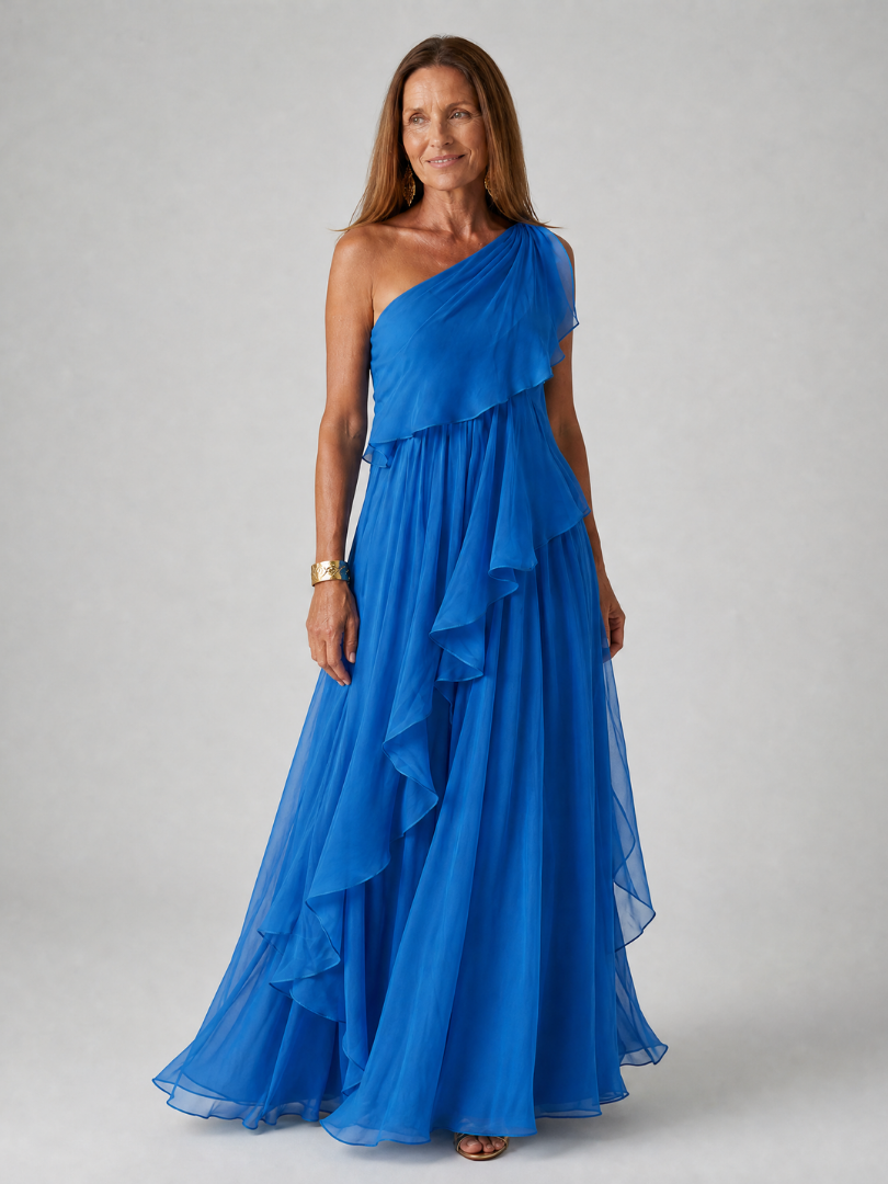 Elise – One-Shoulder Chiffon Maxi Dress