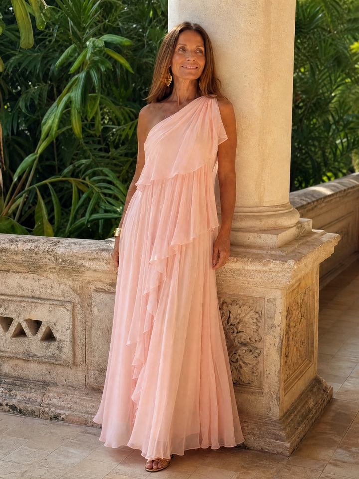 Elise – One-Shoulder Chiffon Maxi Dress