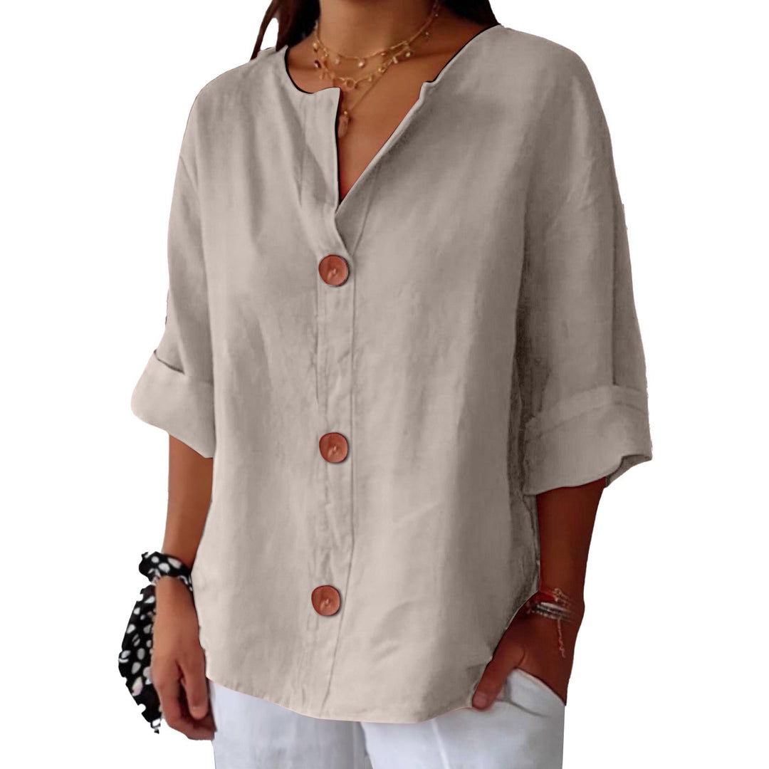 Elaine – Lightweight V-Neck Button Shirt