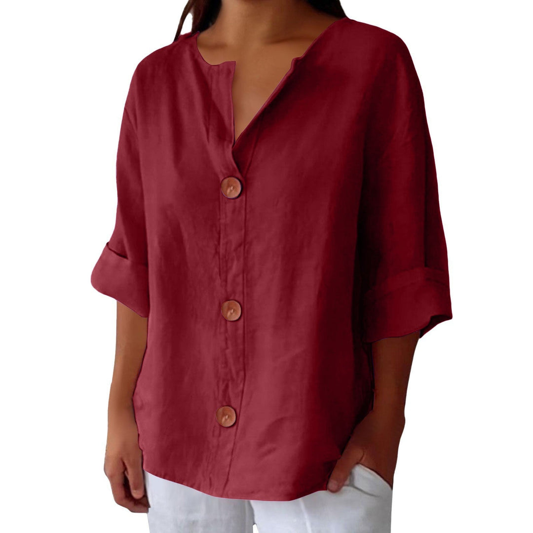 Elaine – Lightweight V-Neck Button Shirt