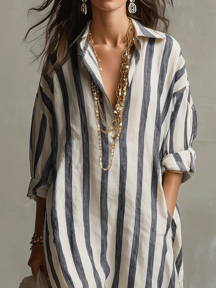 Marilyn – Oversized Striped Linen Maxi Dress