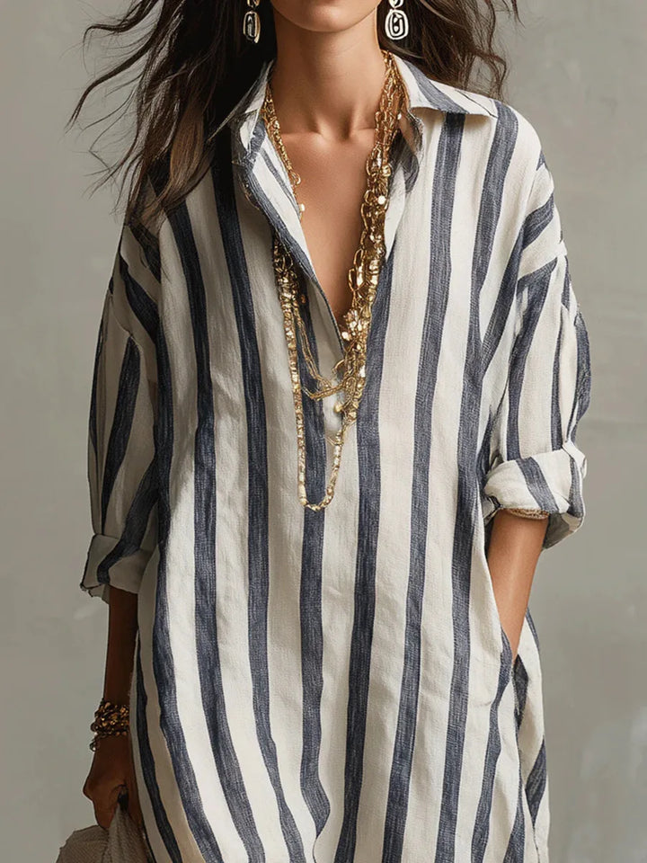 Marilyn – Oversized Striped Linen Maxi Dress