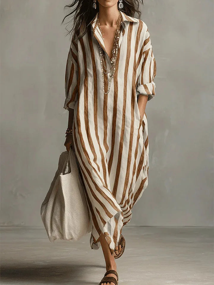 Marilyn – Oversized Striped Linen Maxi Dress