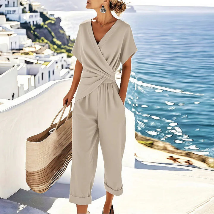 Karen – Breathable Wrap-Top Cropped Pants Set