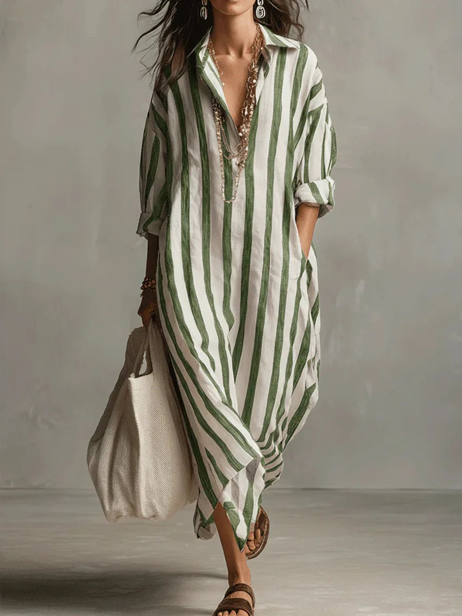 Marilyn – Oversized Striped Linen Maxi Dress