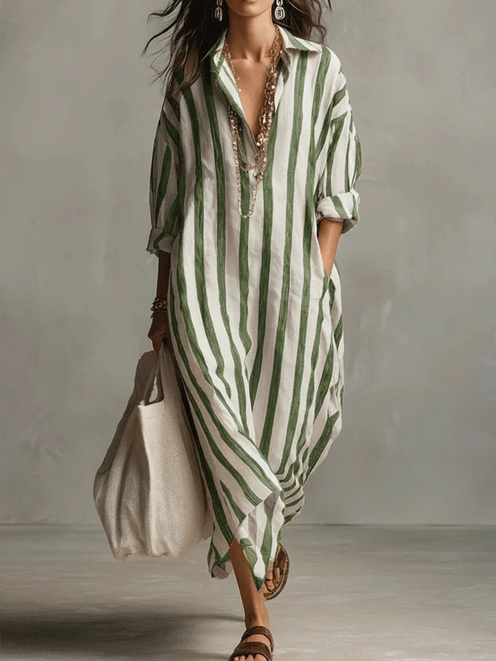 Marilyn – Oversized Striped Linen Maxi Dress