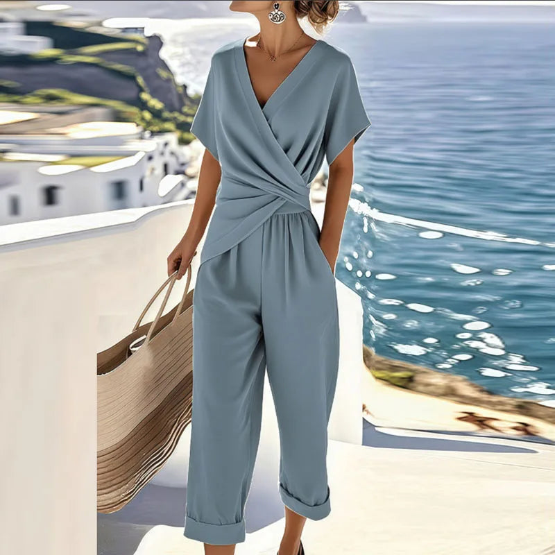 Karen – Breathable Wrap-Top Cropped Pants Set