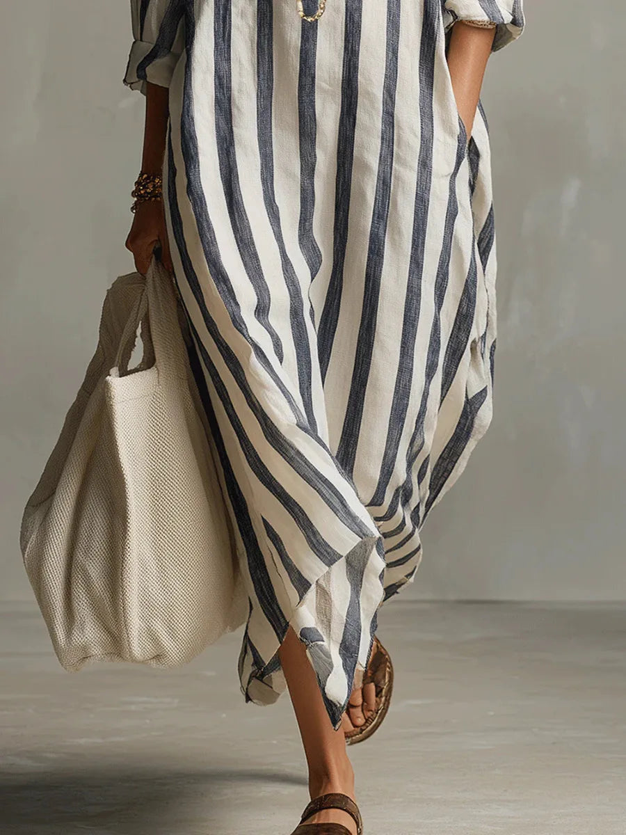 Marilyn – Oversized Striped Linen Maxi Dress