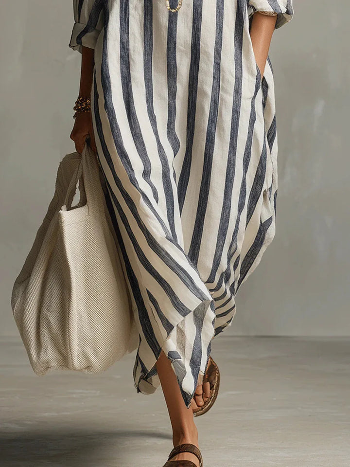Marilyn – Oversized Striped Linen Maxi Dress
