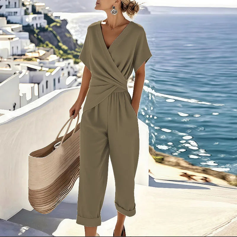 Karen – Breathable Wrap-Top Cropped Pants Set