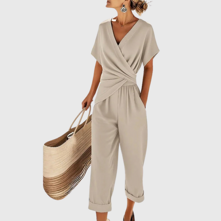 Karen – Breathable Wrap-Top Cropped Pants Set