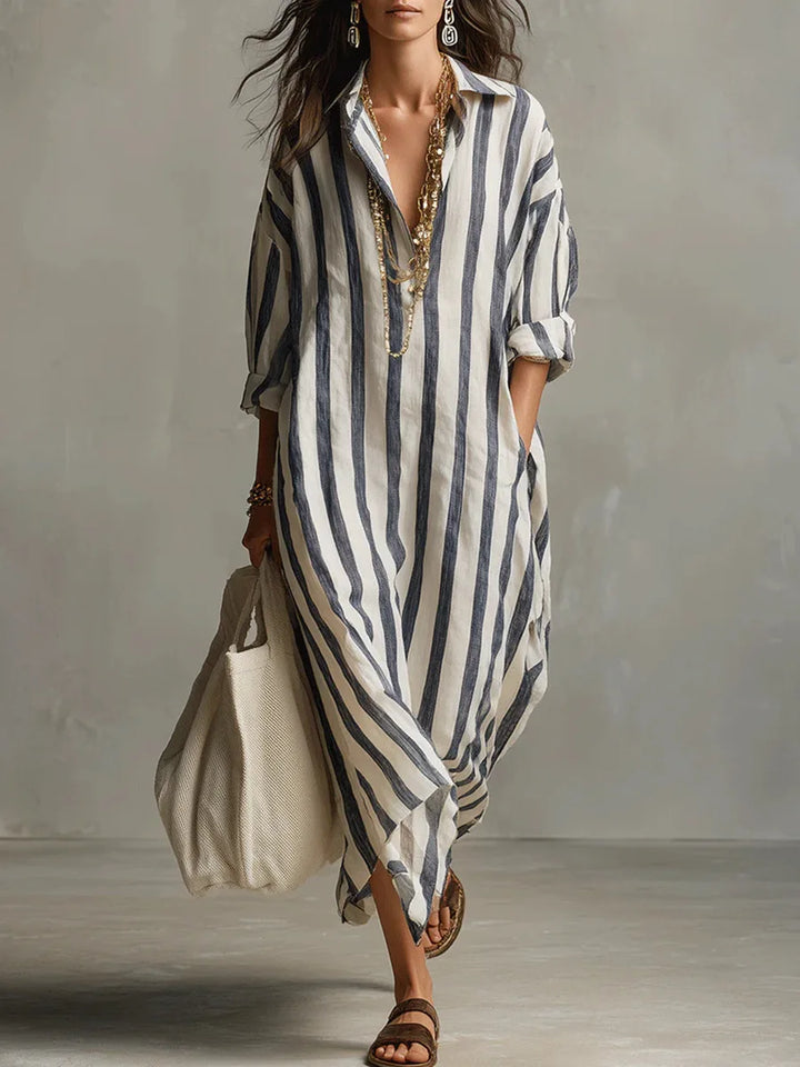 Marilyn – Oversized Striped Linen Maxi Dress