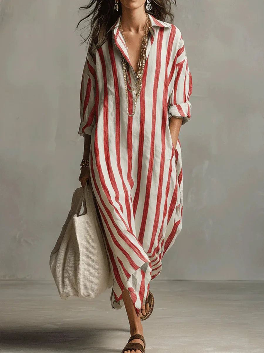 Marilyn – Oversized Striped Linen Maxi Dress