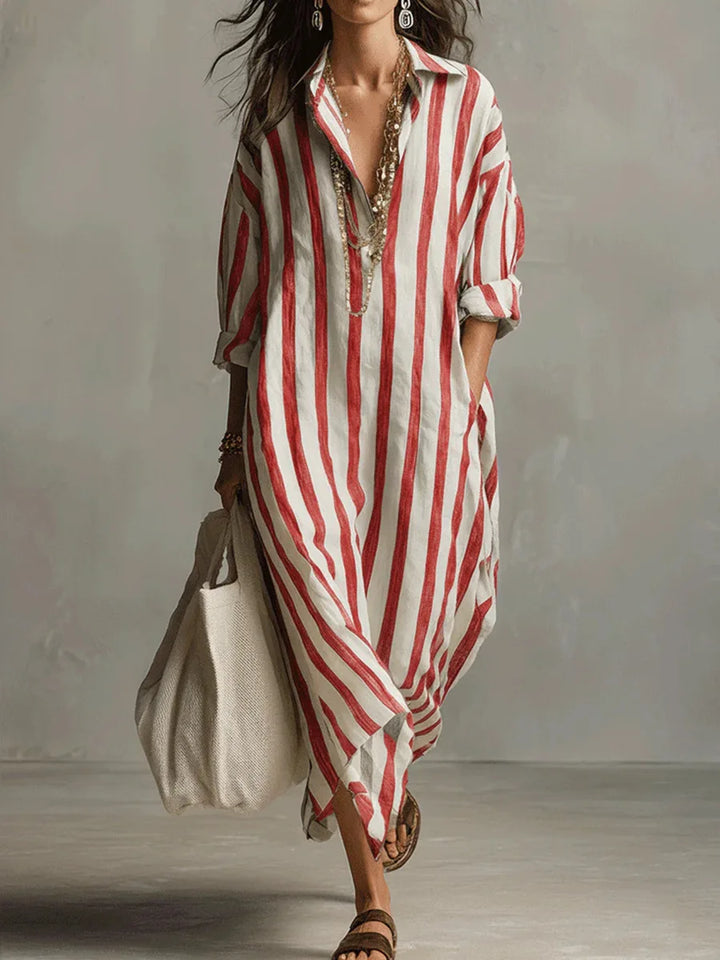 Marilyn – Oversized Striped Linen Maxi Dress