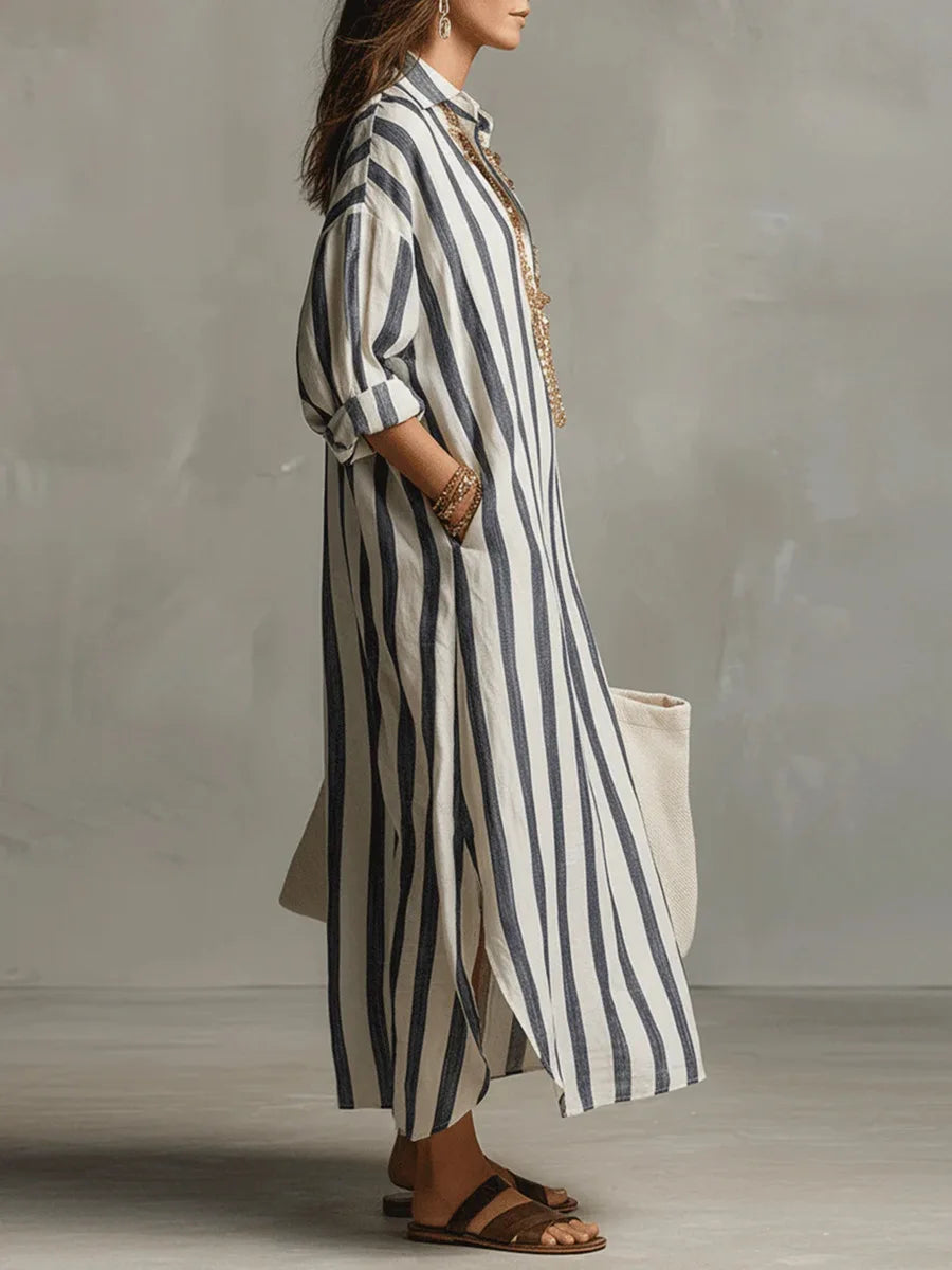 Marilyn – Oversized Striped Linen Maxi Dress