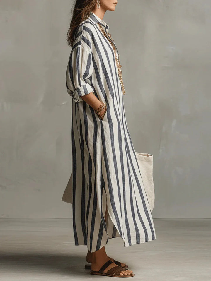 Marilyn – Oversized Striped Linen Maxi Dress