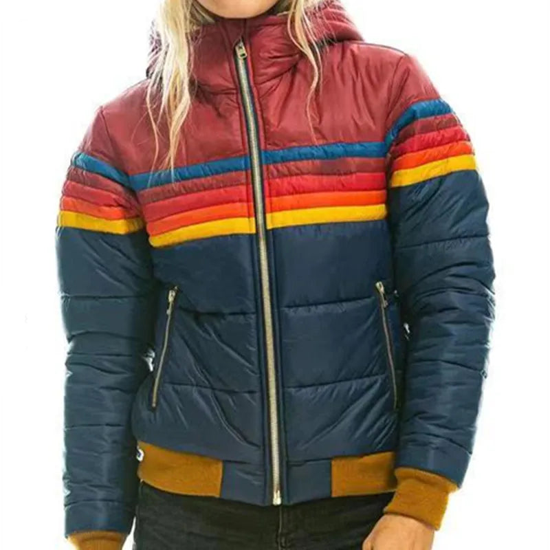 Donna – Retro Stripe Hooded Puffer Jacket
