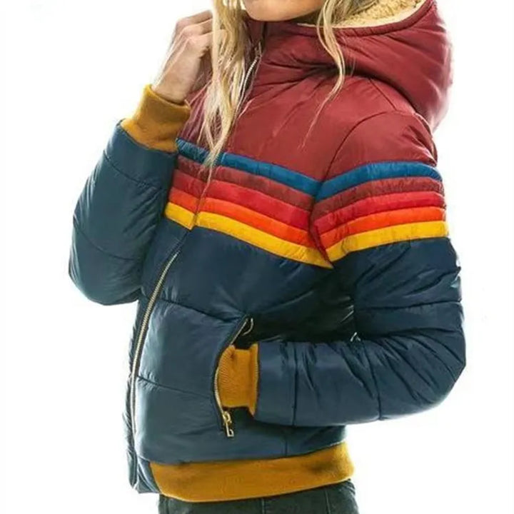 Donna – Retro Stripe Hooded Puffer Jacket